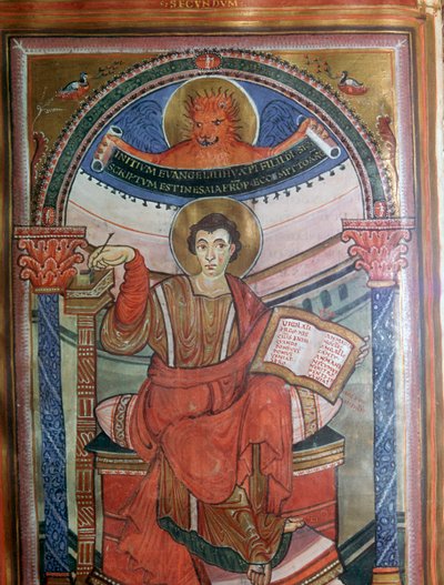 Ilustracja przedstawiająca św. Marka trzymającego swoją ewangelię, VIII wiek autorstwa Unbekannt