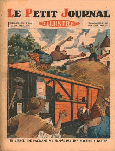 W Alzacji wieśniaczka zostaje przyłapana na młocarni, 1929. autorstwa Unbekannt