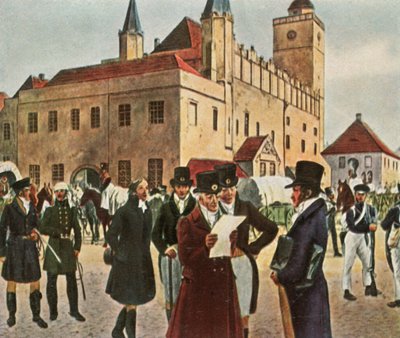 Przed ratuszem w Reichenbach na Śląsku podczas zawieszenia broni, 1813, 1936. autorstwa Unbekannt