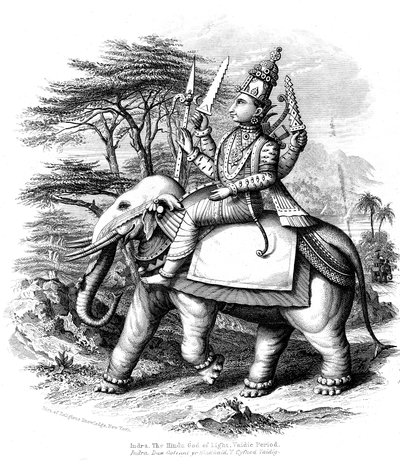 Indra, przywódca indyjskich bogów wedyjskich dosiadający swego słonia, ok. 1880 r autorstwa Unbekannt