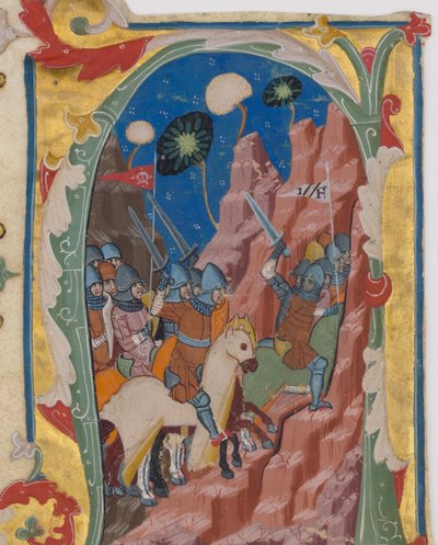 Inicjał A z Bitwą Machabeuszy, ca. 1360-70. autorstwa Unbekannt