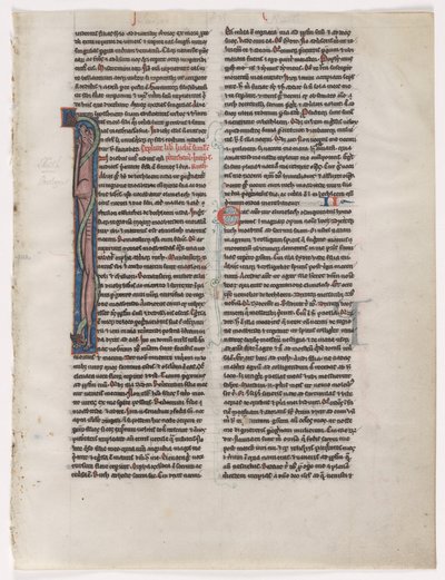 Inicjał I: Bestia spleciona i wąż: Liść z Biblii 2 z 2 wyciętych kart, 1225-1250. autorstwa Unbekannt