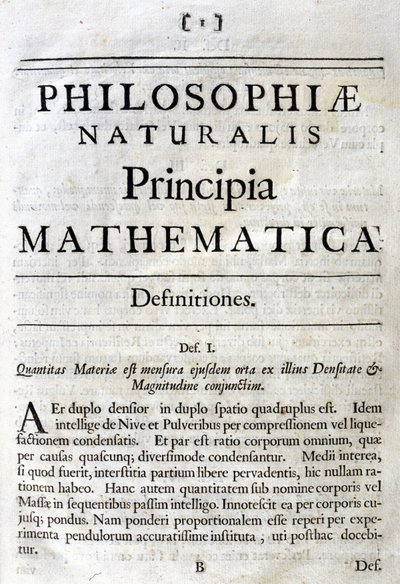 Wewnątrz strony tytułowej do „Principia Mathematica” Newtona autorstwa Unbekannt