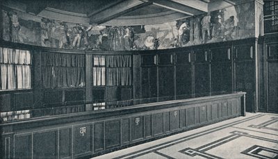 Wnętrze nowego londyńskiego biura Grand Trunk Railways z fryzem tempera autorstwa Franka Brangwyna, ok. 1909 r. autorstwa Unbekannt