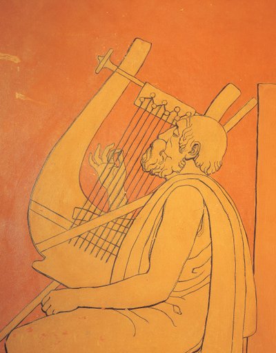 Widok wnętrza dekoracyjnych rysunków figuratywnych przedstawiających symboliczne męskie przedstawienie starożytnej Grecji w jadalni w Holmwood, Glasgow (zdjęcie) autorstwa Unbekannt