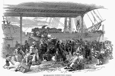 Irlandzcy emigranci wyruszający do Ameryki w Waterloo Docks, Liverpool, 1850 autorstwa Unbekannt