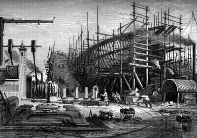 Żelazny statek, stocznia panów Samudas, Isle of Dogs, Londyn, ok. 1880 r. autorstwa Unbekannt