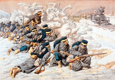 Japoński ostrzał pociągu Rosyjskiego Czerwonego Krzyża, wojna rosyjsko-japońska, 1904 autorstwa Unbekannt