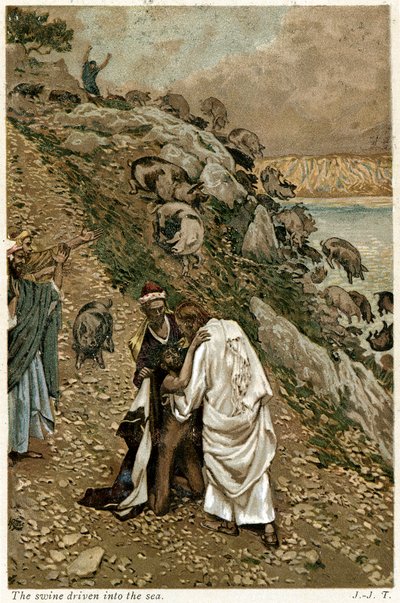Jezus wyrzuca diabły z klęczącego mężczyzny, ok. 1890 r. autorstwa Unbekannt