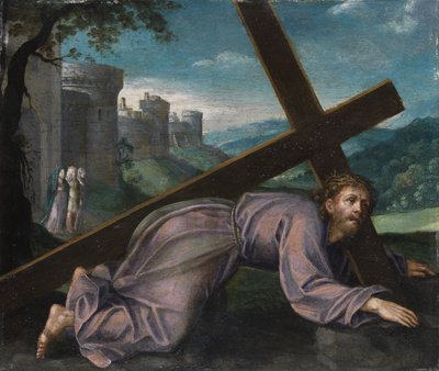 Jezus upada pod krzyżem. XVII-wieczny malarz z północnych Włoch autorstwa Unbekannt