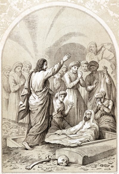 Jezus wskrzeszający Łazarza z grobu, ok. 1880 r. autorstwa Unbekannt