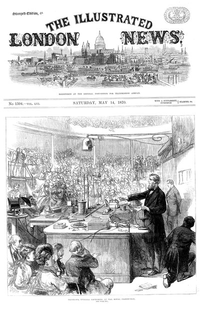 John Tyndall wykłada na temat elektromagnetyzmu w Royal Institution w Londynie. maj 1870 autorstwa Unbekannt