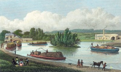 Junction of Regents Canal w Paddington Basin, Londyn, 1828 autorstwa Unbekannt