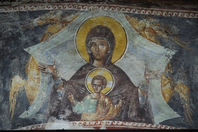 Kariye Camii (kościół św Sauveur in Chora) fresk : Dziewica z Dzieciątkiem, Stambuł, Turquie autorstwa Unbekannt