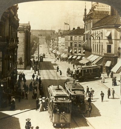 Karl Johan Street, W.N.W. do Pałacu Królewskiego, Christiania, Norwegia, c1905. autorstwa Unbekannt