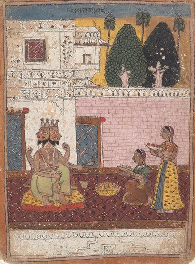 Khambavati Ragini... z rozproszonej girlandy trybów muzycznych z serii Ragamala, 1700-1725. autorstwa Unbekannt