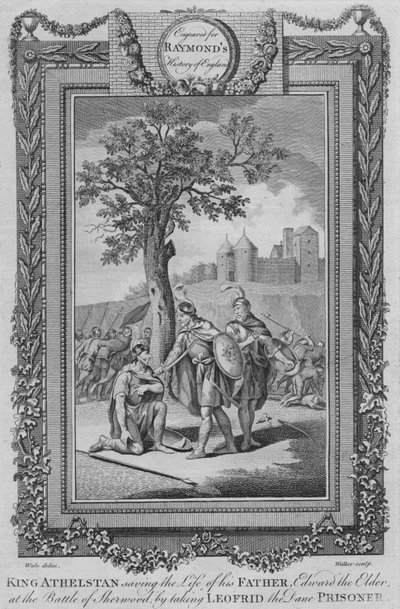Król Athelstan ratujący życie swojego ojca, Edwarda Starszego w bitwie pod Sherwood, c1787 autorstwa Unbekannt