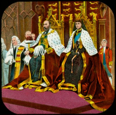 Król Edward VII i królowa Aleksandra, uroczyste otwarcie parlamentu, Westminster, c1902-1909 autorstwa Unbekannt