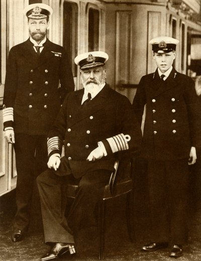 Król Edward VII z synem Jerzym, księciem Walii i wnukiem księciem Edwardem, 1910, 1935. autorstwa Unbekannt
