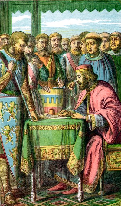Król Jan podpisujący Magna Carta w Runnymede, Surrey, 15 czerwca 1215 c1860 autorstwa Unbekannt