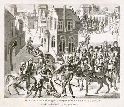 Król Ryszard II w konfrontacji z buntownikami, Bunt Chłopski, Londyn, 1381 XIX w. autorstwa Unbekannt