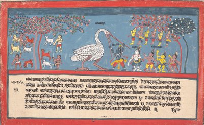 Kryszna zabija Bakasurę, demona żurawia... z rozproszonej Bhagavata Purany..., 1800-1825. autorstwa Unbekannt