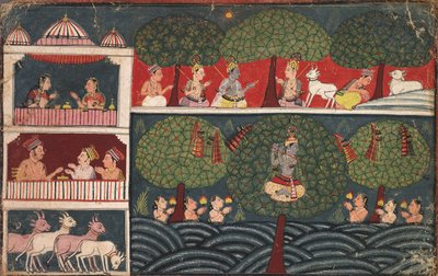 Kryszna kradnący ubrania gopi, strona z Bhagavata Purany, c. 1650. autorstwa Unbekannt