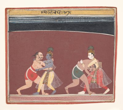 Kryszna i Balarama walczą ze złym królem zapaśnicy Kamsas..., ca. 1650. autorstwa Unbekannt