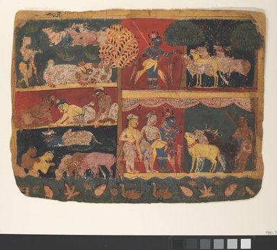 Krishna and the Cowherds: Strona z rozproszonej Bhagavata Purany..., ca. 1520-30. autorstwa Unbekannt