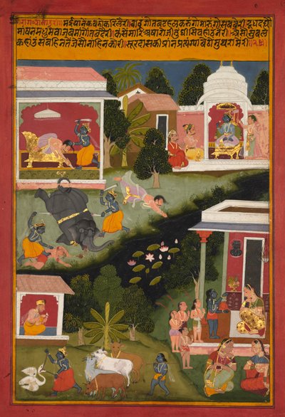 Krishna jako niszczyciel demonów, strona z Surdass Sursagar, c. 1700. autorstwa Unbekannt