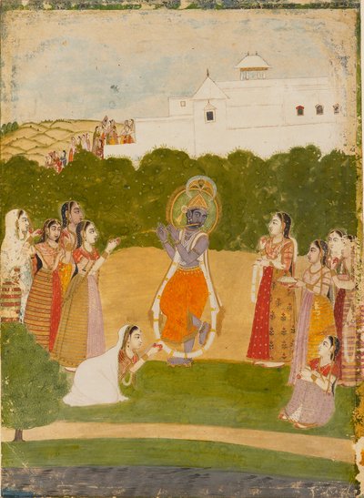 Krishna nad rzeką grający na flecie, ok. 1720 autorstwa Unbekannt