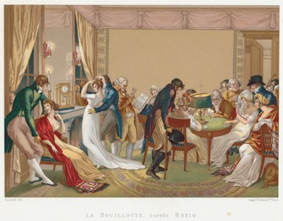 Panie i panowie grający w La Bouillotte, Francja, c1804-1814 autorstwa Unbekannt