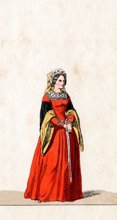 Dama dworu, projekt kostiumu do sztuki Szekspira Henryk VIII, XIX w. autorstwa Unbekannt
