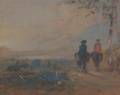 Krajobraz z jeżdżącym jeziorem i dwiema postaciami, ca. 1820. autorstwa Unbekannt