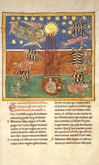 Kartka z rękopisu Beatusa: przy Clarion of V Angels Trąb..., ca. 1180. autorstwa Unbekannt