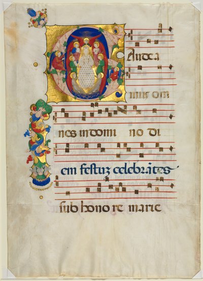 Kartka z Graduału z historycznym inicjałem G: Maryja jako Królowa Niebios, c. 1425-1450. autorstwa Unbekannt