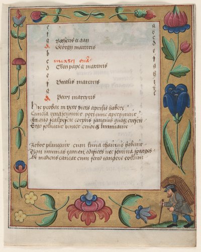Kartka z psałterza i modlitewnika: Karta kalendarza z chłopskim odbytkiem, 1524. autorstwa Unbekannt