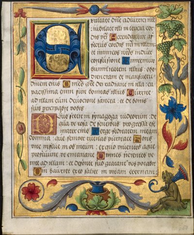 Liść z psałterza i modlitewnika: inicjał E z ozdobną ramką...recto, c. 1524. autorstwa Unbekannt