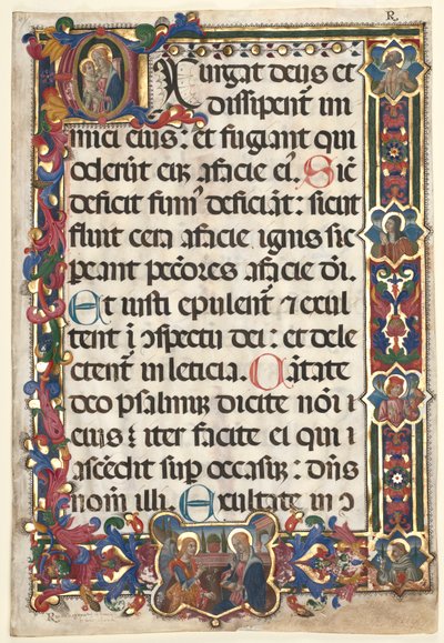 Liść z psałterza z pełną ramką z medalionami Zwiastowania, SS. Hieronim, Klara..., 1475. autorstwa Unbekannt