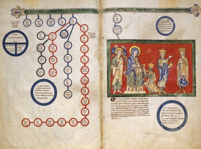 Karty z Rękopisu Beatusa: Bifolium z fragmentem Genealogii Chrystusa...ok. 1180. autorstwa Unbekannt