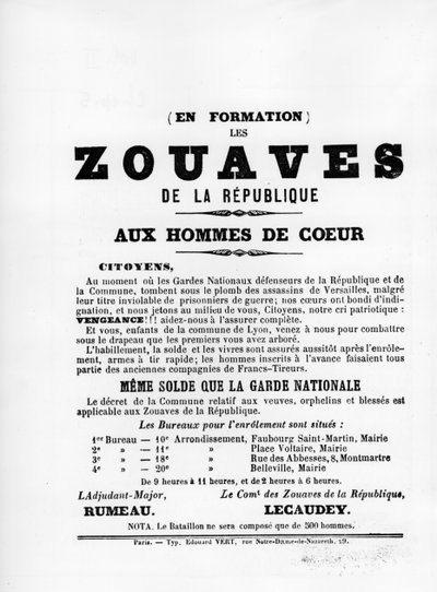 Les Zouaves, z francuskich plakatów politycznych Komuny Paryskiej, maj 1871 autorstwa Unbekannt