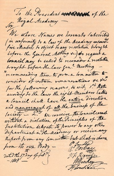 List do Benjamina Westa, prezesa Akademii Królewskiej, 1803 1904 autorstwa Unbekannt