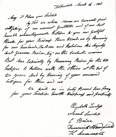 List napisany do ministra spraw wewnętrznych Johna Russella 1792-1878 przez żony męczenników z Tolpuddle, autorstwa Unbekannt