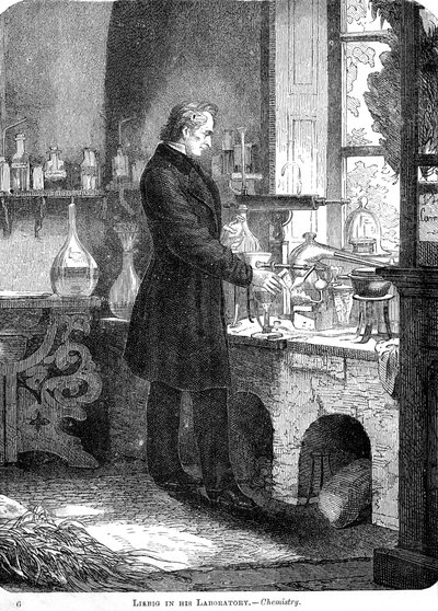 Liebig w swoim laboratorium-chemii, połowa XIX wieku ok. 1885 autorstwa Unbekannt