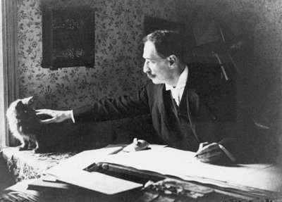 Louis Wain przy swojej desce kreślarskiej, lata 90. XIX wieku autorstwa Unbekannt
