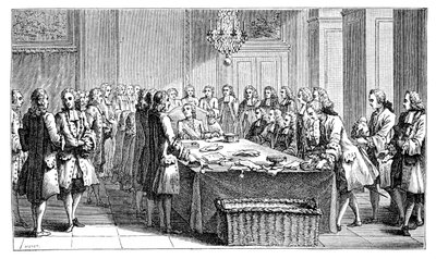 Ludwik XV podpisanie nowego traktatu, 1757, 1885 autorstwa Unbekannt