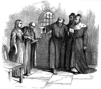 Lucrezia Castellani przed inkwizytorami po zakazanej służbie waldensów, ok. 1476 XIX w. autorstwa Unbekannt