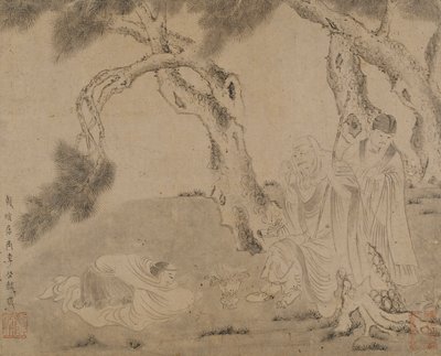 Luohan, sługa i czciciel pod sosnami, dynastia Yuan lub Ming, 1279-1644. autorstwa Unbekannt