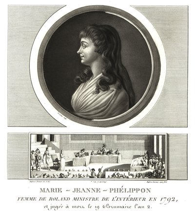 Madame Roland lub Marie-Jeanne Phelippon (1754-1793), Girondist wraz z mężem Jean-Marie Roland de la Platiere autorstwa Unbekannt