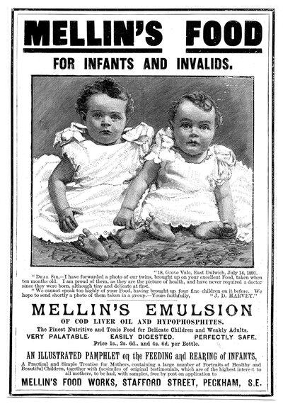 Reklama magazynowa Mellins Emulsion, suplementu diety na bazie oleju z wątroby dorsza, ok. 1890 r. autorstwa Unbekannt